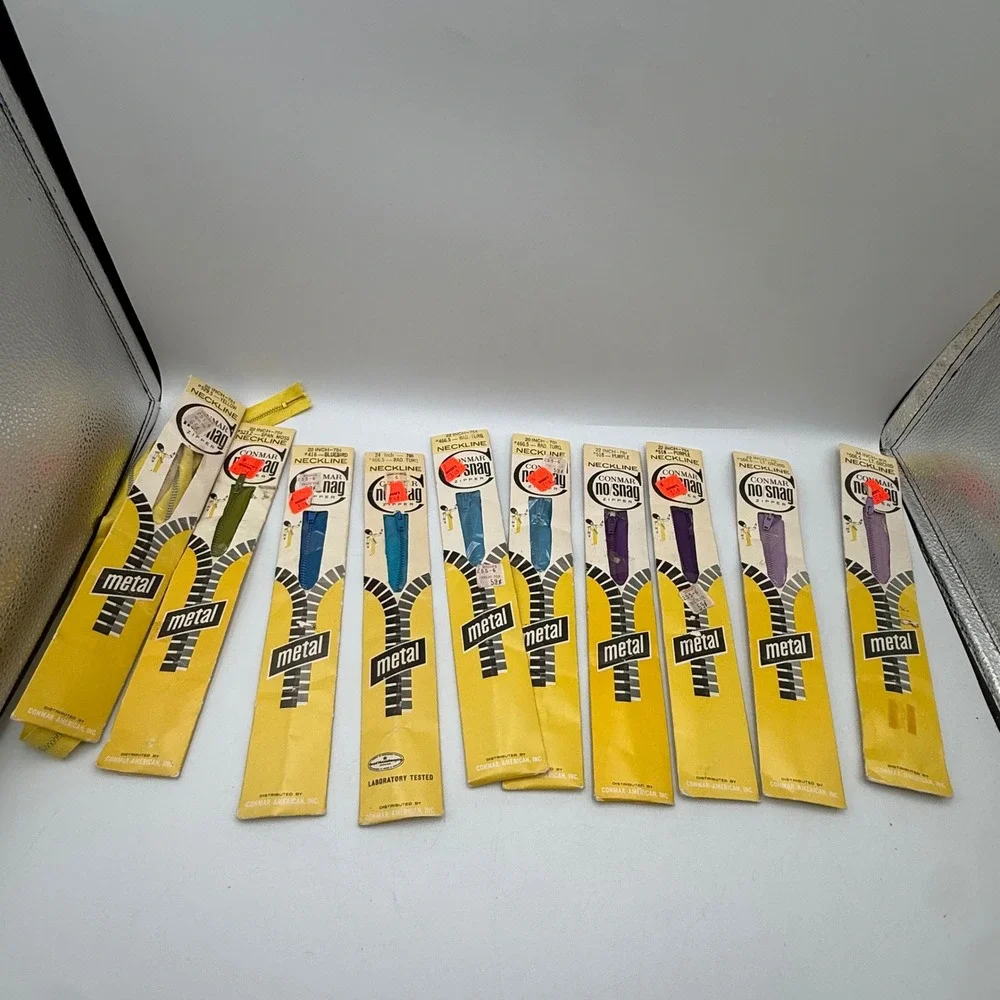 Lot of 10 Vintage Conmar No Snag Metal Zippers 20-24 Inch Mixed Colors Deadstock